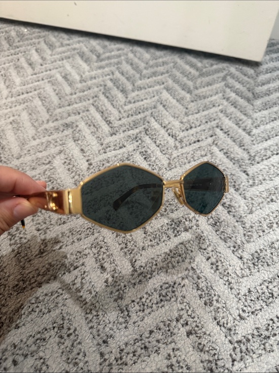 Celine Accessories - Celine Gold Geometric Sunglasses with Dark Green Lenses